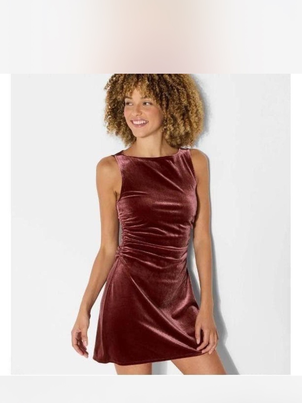 Wild Fable Burgundy Velvet Ruched Mini Dress Sleeveless Women’s XXS